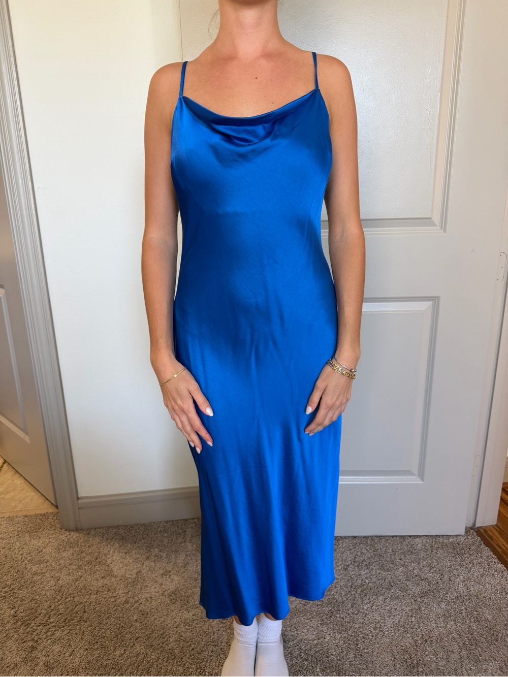 Express Royal Blue Satin Slip Midi Dress